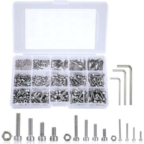 Coffrets Boulons et Écrous M2 M3 M4 Vis en Acier Inoxydable Bouton Tête Hexagonale Socket Assortiment Kit avec Boîte de Rangement Épaisse 480 Pièces
