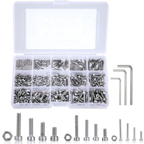 Coffrets Boulons et Écrous M2 M3 M4 Vis en Acier Inoxydable Bouton Tête Hexagonale Socket Assortiment Kit avec Boîte de Rangement Épaisse 480 Pièces-