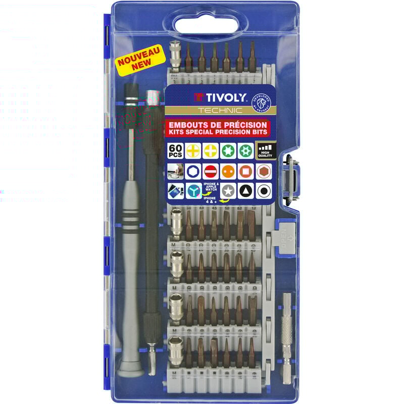 Tivoly - Coffret d'Embouts de Vissage de Précision et Accessoires 60 Pièces