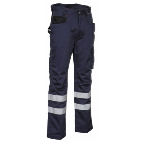 Cofra Pincers pantalone da lavoro in poliestere e cotone navy/nero Tg.62 con 2 bande reflex e tasche anteriori e posteriori per edilizia industria e logistica Navy/Nero 62