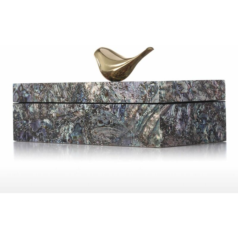 

Tooarts - Cofre de joyeria rectangular con pajaro de cobre, baratija de madera, cofre de joyeria, anillo de decoracion de pajaro de cobre, collar,