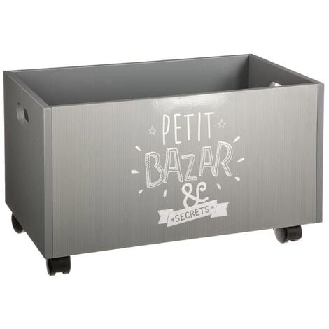 ATMOSPHERA Cofre de juguetes gris con ruedas