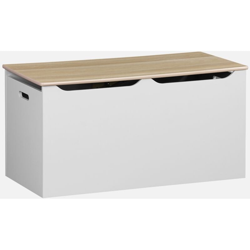 

Cofre de juguetes, madera maciza de pino natural blanco - Tobias - 80x40 cm, tapa abatible, asas laterales - Blanco