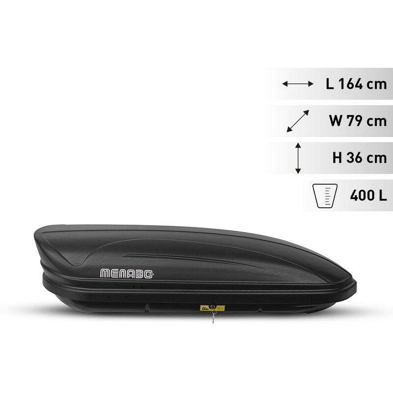 

Menabo - Cofre de techo universal para coches 400 litros portaequipaje Menabò Marathon Dark