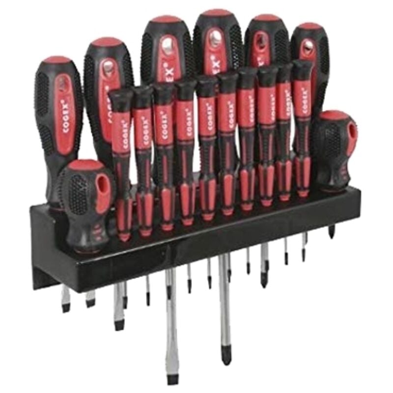 Cogex - rack de 18 tournevis bimatière avec support mural: -