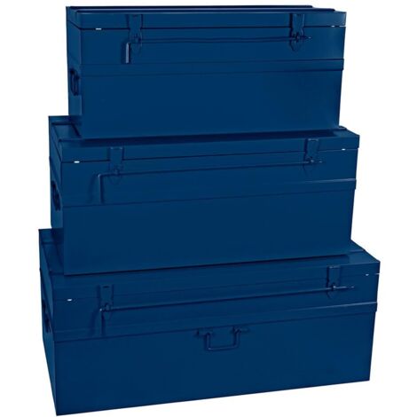Cogex - Bauli in metallo - Set di 3 bauli - Lucchettabili - Colore: Blu - 1 baule 70 litri 700 x 330 x 310 mm + 1 baule 100 litri 800 x 390 x 340 mm + 1 baule 150 litri 900 x 450 x 370 mm