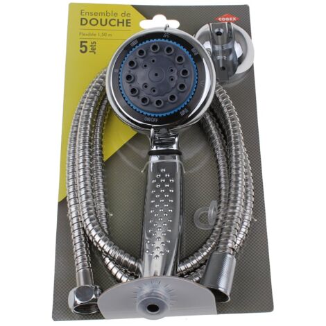 Cogex - douchette 5 jets chromée 1.50 m + flexible + suppo -