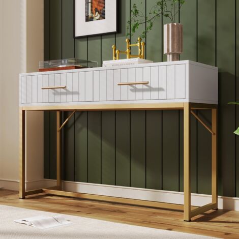 Coiffeuse 100 cm Style élégant commode en Bois avec 2 tiroirs, blanc