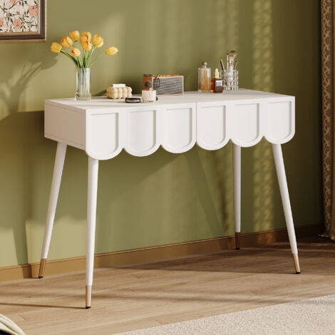 Coiffeuse 100 x 40 x 76 cm, avec deux tiroirs, pieds en métal, idéale pour une chambre, couleur blanche