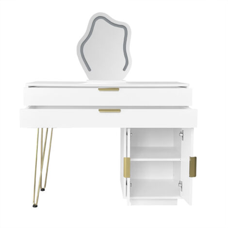 Coiffeuse 100x40x78 Cm Blanche Avec Miroir LED 3 Couleurs, Tiroirs Spacieux Et Modulable