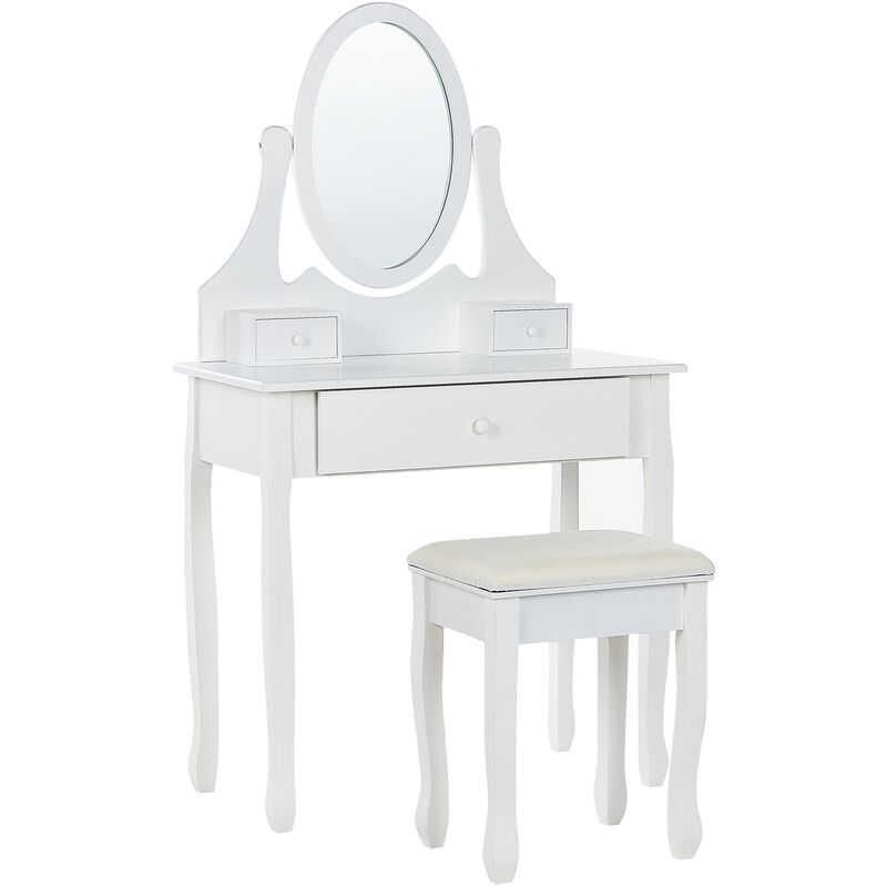 coiffeuse décorative avec 3 tiroirs glam poudreuse miroir ovale blanc astre - blanc