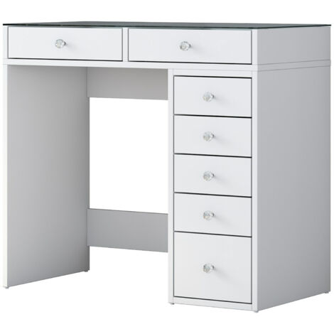 Coiffeuse 7 tiroirs 90×44,5×79,8 cm avec rangement blanc
