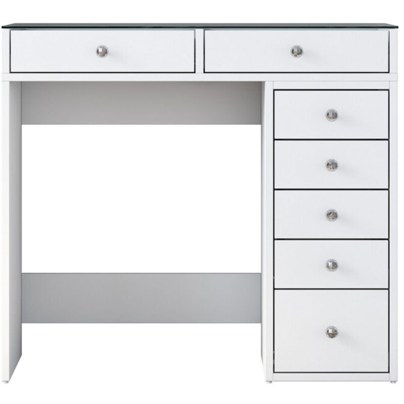 Drawer – Coiffeuse 7 tiroirs avec plateau en verre 90cm – Mélaminé et verre – Dimensions L90 x P44,5 x H79,8cm – Rangement optimisé