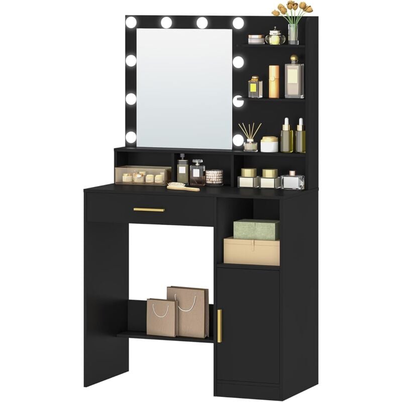 Coiffeuse avec Miroir et 10 lumières LED, vanité de Maquillage