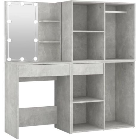 Coiffeuse à led avec 2 armoires 60 x 40 x 140 cm bois d'ingénierie gris