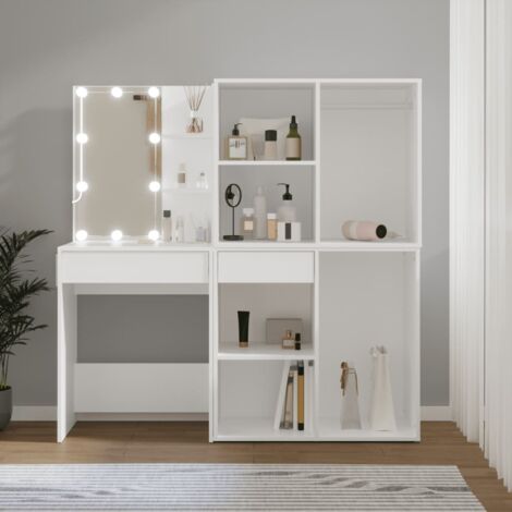 Coiffeuse à LED avec 2 armoires-Meuble de rangement Blanc Bois d'ingénierie 648467