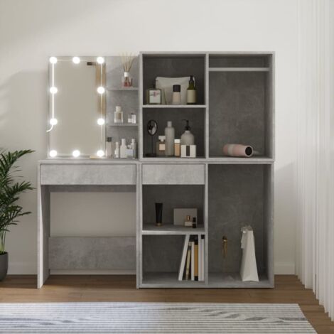 Coiffeuse à LED avec 2 armoires-Meuble de rangement Gris béton Bois d'ingénierie 945254