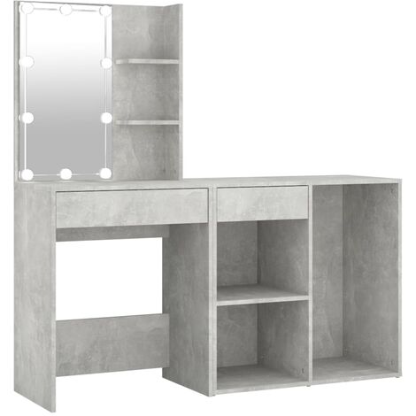 Coiffeuse à led avec armoire 60 x 40 x 140 cm bois d'ingénierie gris