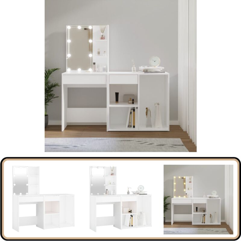 Vidaxl - Coiffeuse à led avec armoire Blanc Bois d'ingénierie - Coiffeuse Led - Coiffeuse Avec Miroir - Table De Maquillage - Meuble Salle De Bain