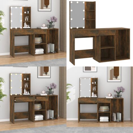 Coiffeuse à LED avec armoire Chêne fumé Bois d'ingénierie - Coiffeuse - Meuble De Salle De Bain - Vanity - Miroir Lumineux - Éclairage Led - Home & Living
