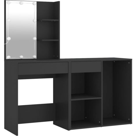 Coiffeuse à LED avec armoire noir bois d'ingénierie