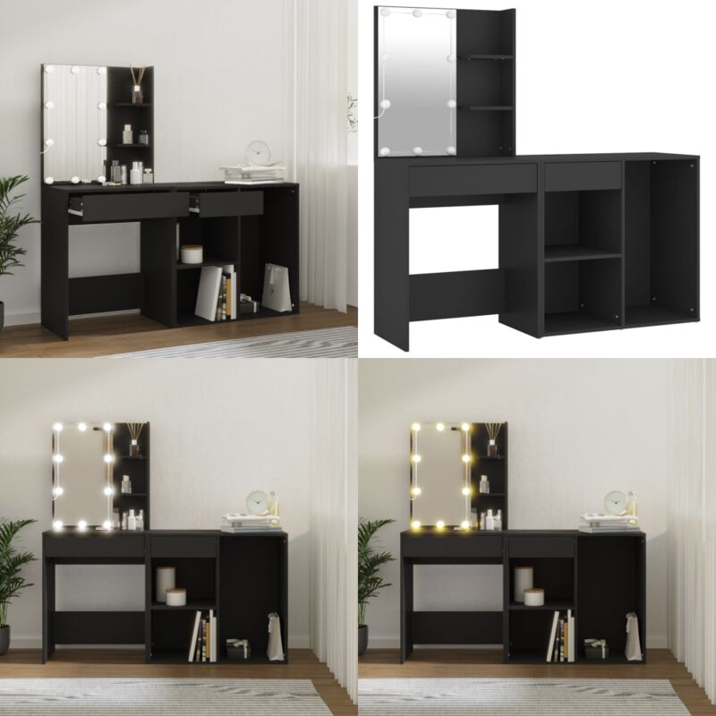 Vidaxl - Coiffeuse à led avec armoire noir bois d'ingénierie - Coiffeuse - Meuble De Salle De Bain - Vanity Table - Dressing Table - Miroir Lumineux