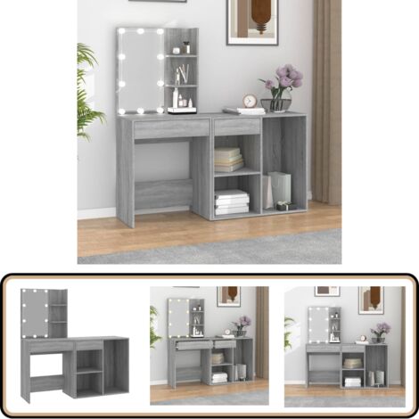 Coiffeuse à LED avec armoire Sonoma gris Bois d'ingénierie - Coiffeuse - Meuble De Salle De Bain - Vanity - Miroir Lumineux - Éclairage Led