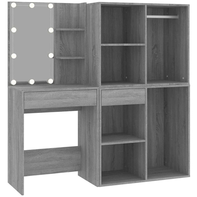 Helloshop26 - Coiffeuse à led design avec armoires 60 x 40 x 140 cm gris bois d'ingénierie