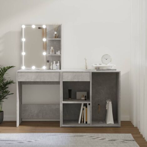 Coiffeuse à LED Table console - Meuble de chambre avec armoire Gris béton Bois d'ingénierie BV271850 - BonneVie