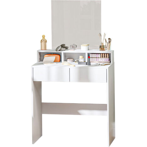 Coiffeuse à plusieurs rangements avec miroir , Blanche