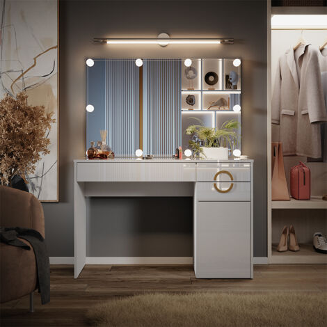 Coiffeuse Adela, Blanc, 115 cm avec éclairage LED, Vicco