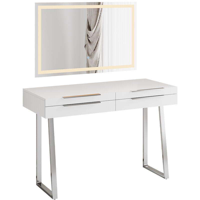 Coiffeuse Alexia, Blanc, 120 cm avec miroir led, Vicco