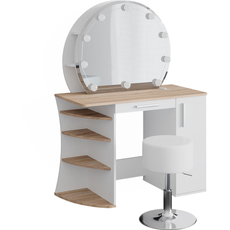 Vicco - Coiffeuse Almina, Sonoma, 100 cm avec éclairage led et tabouret