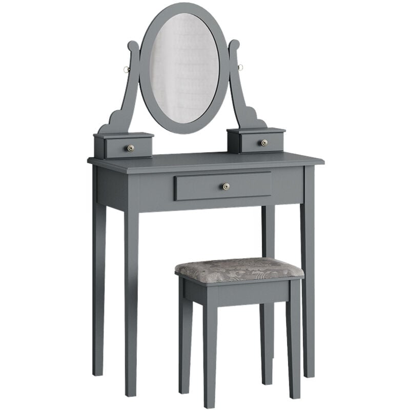 Vicco - Coiffeuse Annie, Gris, 75 cm avec tabouret