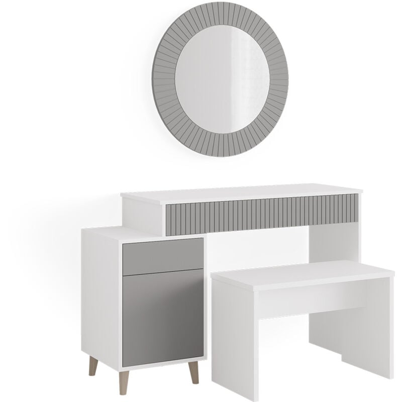 Coiffeuse Arles, Gris, 120 cm avec banc, Vicco