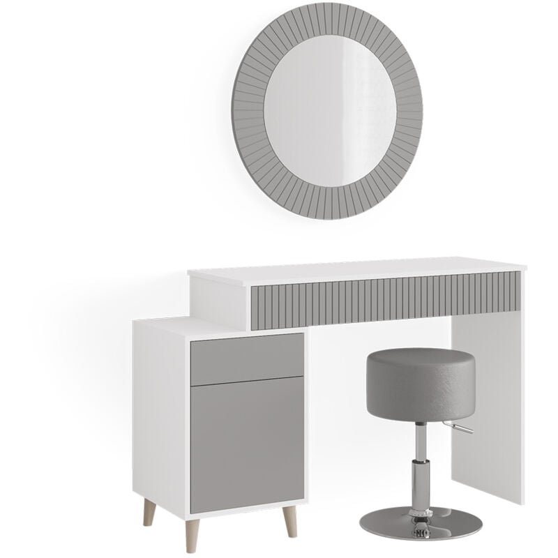 Vicco - Coiffeuse Arles, Gris, 120 cm avec tabouret