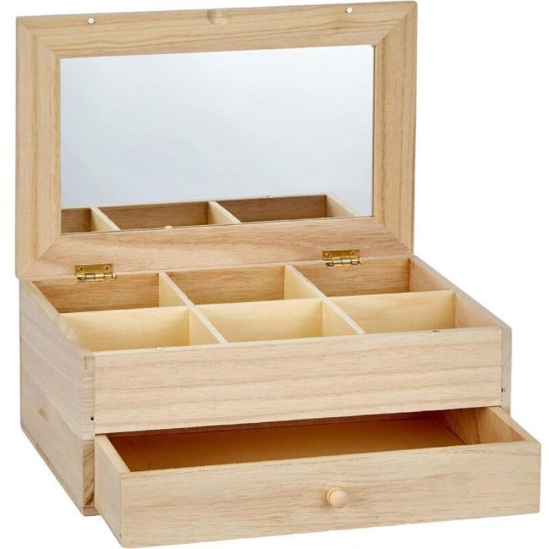Coiffeuse - ARTEMIO - Bois - 6 Compartiments - 1 Tiroir - Miroir Inclus - Marron