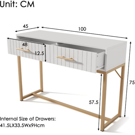 Coiffeuse avec 2 tiroirs 75 cm de hauteur,commode de la chambre Haute,buffet blanc Commode de tiroirs Commode pour chambre,blanche -H75/W100/D45 cm