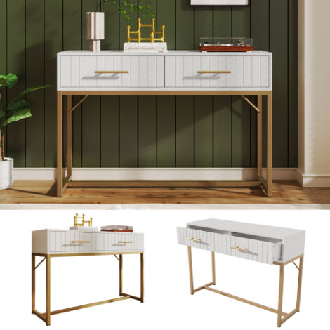 Coiffeuse avec 2 tiroirs de 75 cm de hauteur - Blanc - Commode pour chambre à coucher - Blanc - H 75 x l 100 x P 45 cm
