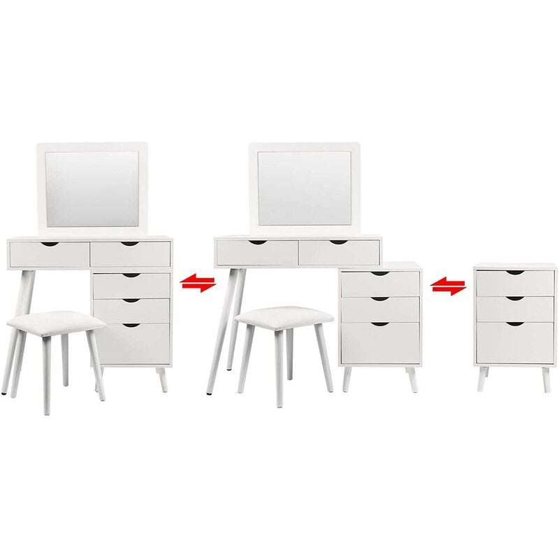 Helloshop26 - Coiffeuse avec 2 tiroirs et table de chevet 80 cm blanc