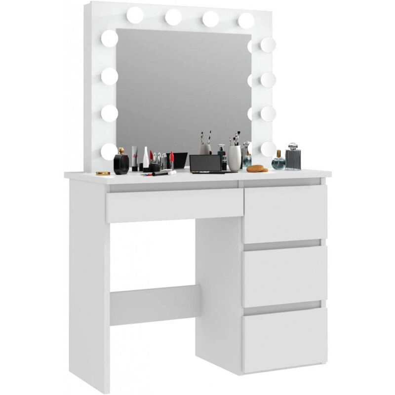 Coiffeuse avec 4 tiroirs et miroir LED coloris blanc - H75 x L94 x P43 cm -PEGANE-