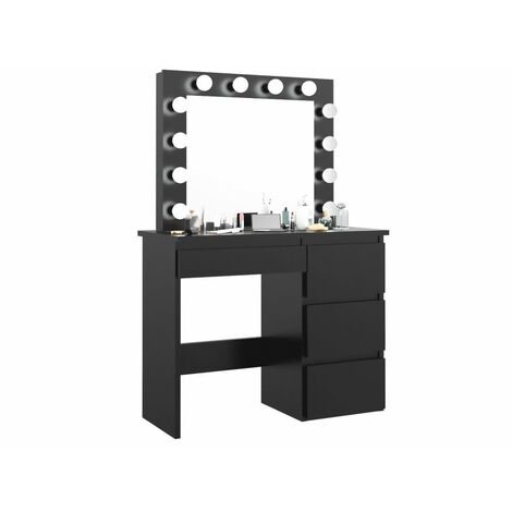 Coiffeuse avec 4 tiroirs et miroir LED coloris noir - H75 x L94 x P43 cm -PEGANE-