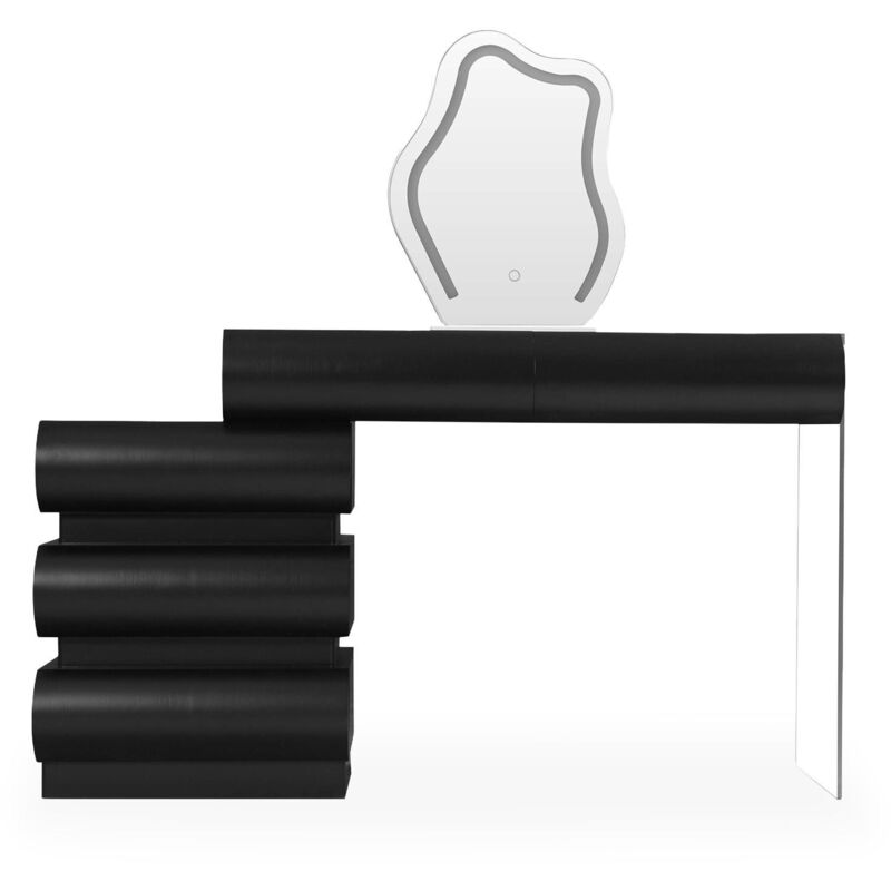 Cotecosy - Coiffeuse avec 5 tiroirs arrondis et miroir design L102cm Mezade Noir