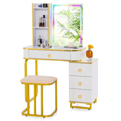 Coiffeuse avec 7 eclairages led dynamiques et 7 statiques dimmables coiffeuse blanche