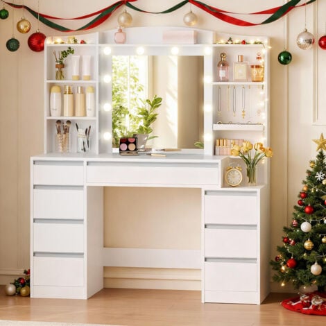 AUTRES Coiffeuse avec 8 Tiroirs,Grand Miroir Éclairage RGB-LED Rangement