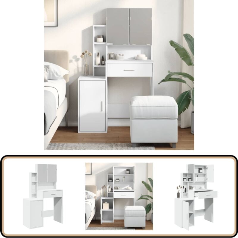 Coiffeuse avec armoire blanc 80x35x132 cm - Coiffeuse - Meuble Salle De Bain - Vanity - Table Maquillage - Dressing