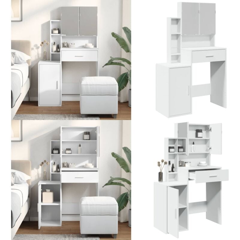 Coiffeuse avec armoire blanc 80x35x132 cm - Coiffeuse - Meuble Salle De Bain - Vanity - Table Maquillage - Dressing - Home & Living