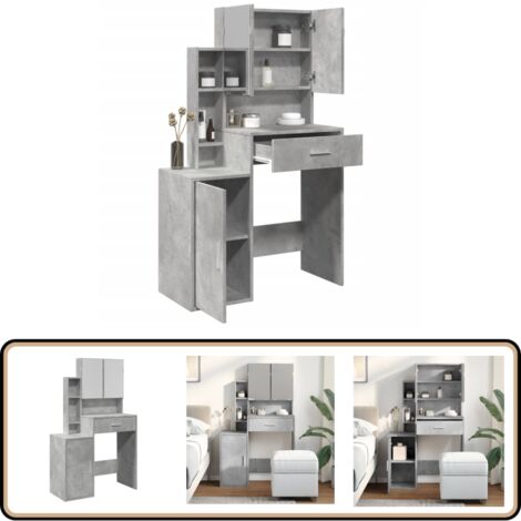 Coiffeuse avec armoire gris béton 80x35x132 cm - Coiffeuse - Meuble De Salle De Bain - Vanity - Table De Maquillage - Dressing