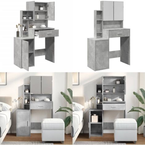 Coiffeuse avec armoire gris béton 80x35x132 cm - Coiffeuse - Meuble De Salle De Bain - Vanity - Table De Maquillage - Dressing - Home & Living