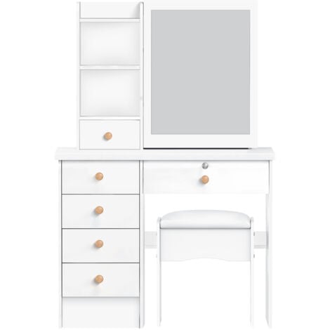 FLASIDU Coiffeuse avec Miroir Blanc,6 Tiroirs,sans tabourets, 8040135cm